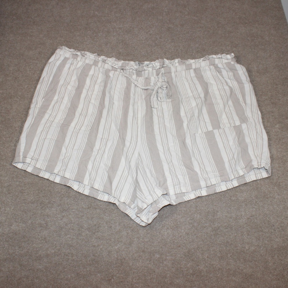 Torrid Tan White Striped Paperbag Waist Shorts Plus Size 2 Drawstring Pockets